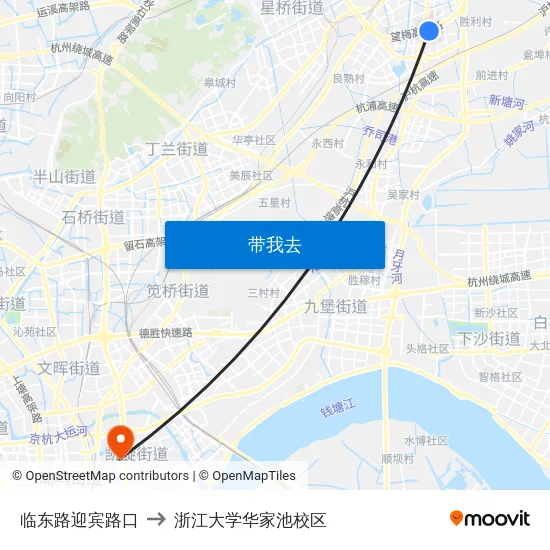 临东路迎宾路口 to 浙江大学华家池校区 map