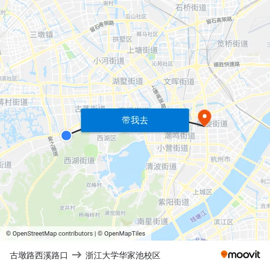 古墩路西溪路口 to 浙江大学华家池校区 map