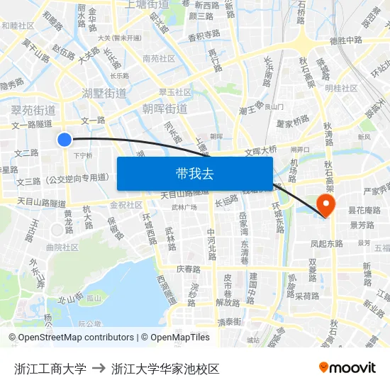 浙江工商大学 to 浙江大学华家池校区 map