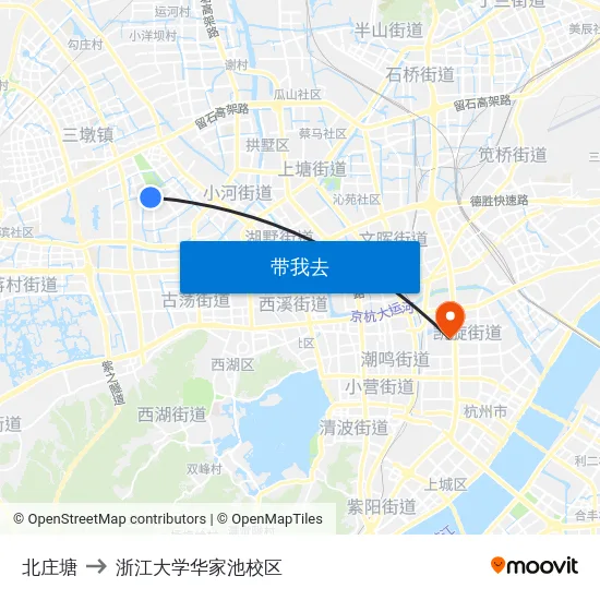 北庄塘 to 浙江大学华家池校区 map