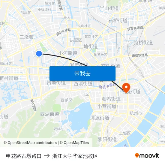 申花路古墩路口 to 浙江大学华家池校区 map