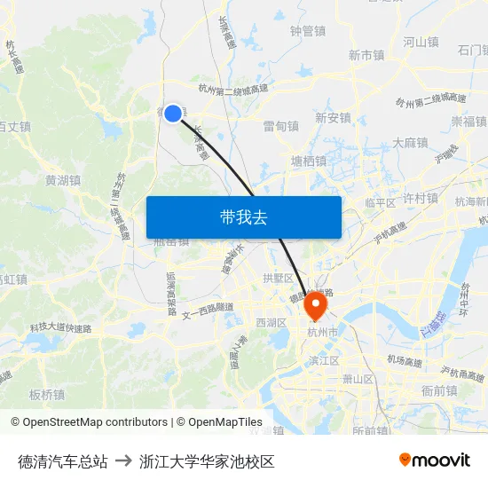 德清汽车总站 to 浙江大学华家池校区 map