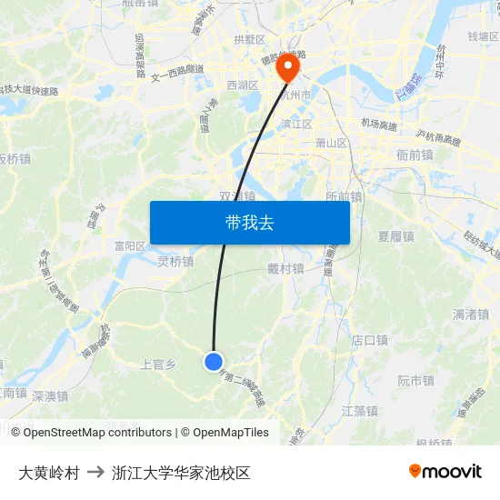 大黄岭村 to 浙江大学华家池校区 map