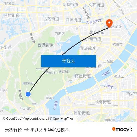 云栖竹径 to 浙江大学华家池校区 map