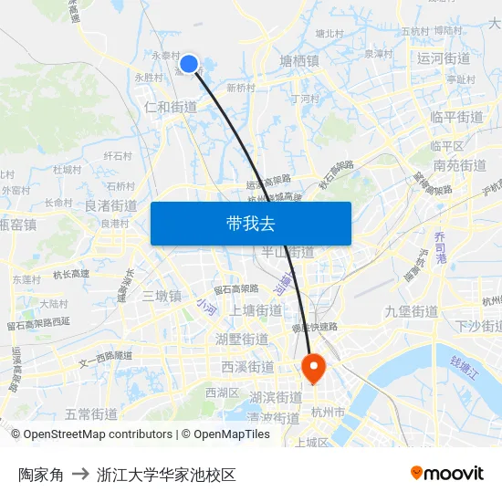 陶家角 to 浙江大学华家池校区 map