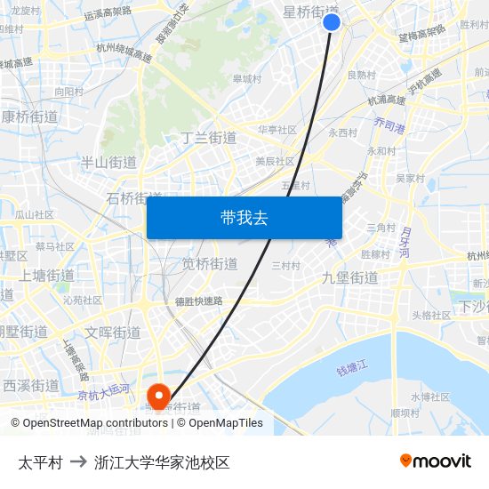 太平村 to 浙江大学华家池校区 map