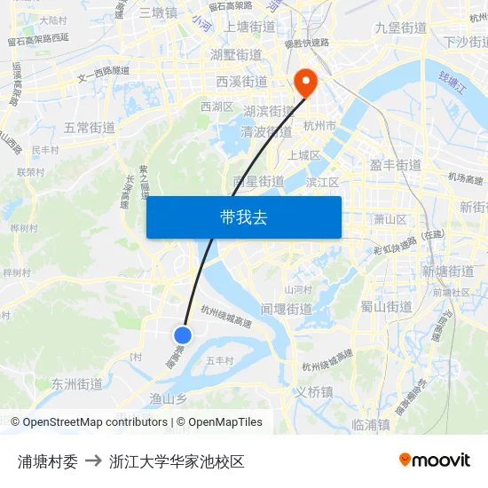 浦塘村委 to 浙江大学华家池校区 map