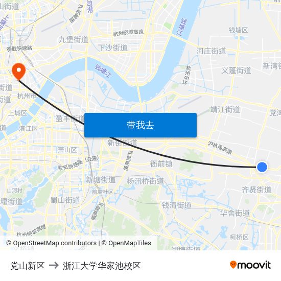 党山新区 to 浙江大学华家池校区 map