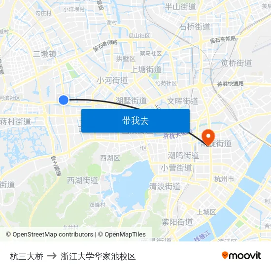 杭三大桥 to 浙江大学华家池校区 map