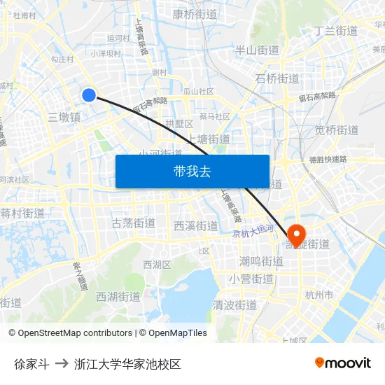 徐家斗 to 浙江大学华家池校区 map