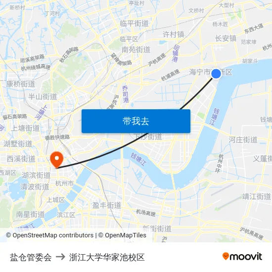 盐仓管委会 to 浙江大学华家池校区 map