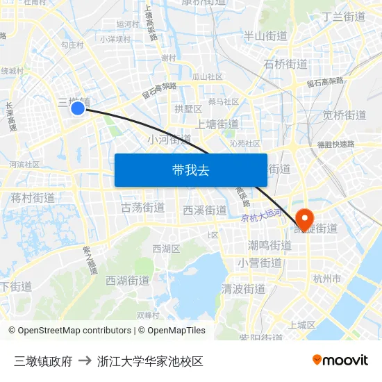 三墩镇政府 to 浙江大学华家池校区 map