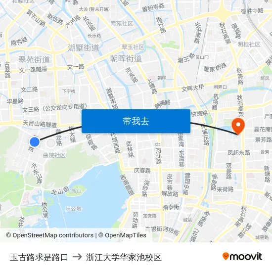 玉古路求是路口 to 浙江大学华家池校区 map