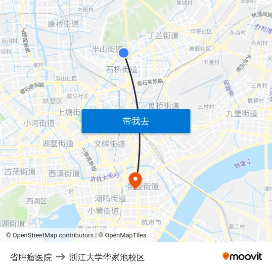 省肿瘤医院 to 浙江大学华家池校区 map