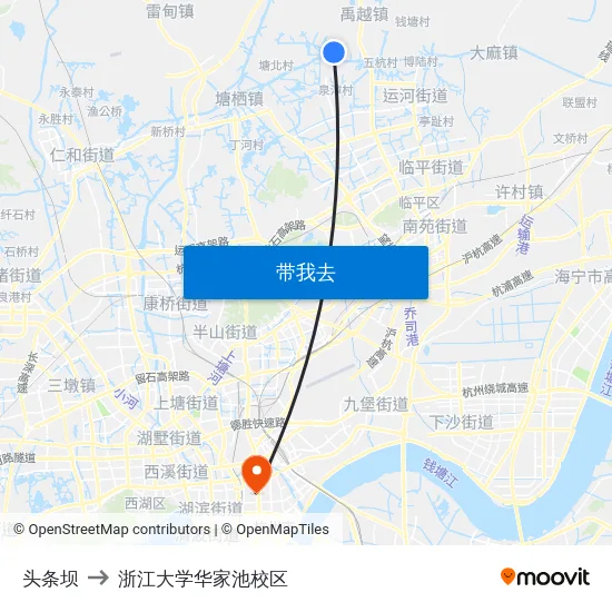 头条坝 to 浙江大学华家池校区 map