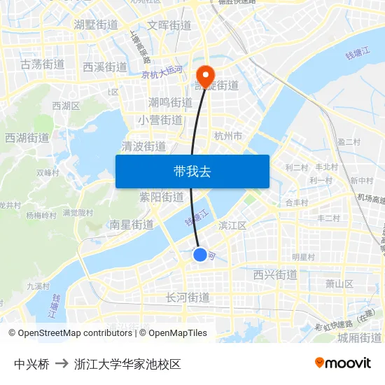 中兴桥 to 浙江大学华家池校区 map