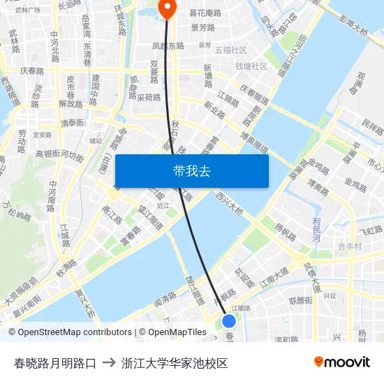 春晓路月明路口 to 浙江大学华家池校区 map