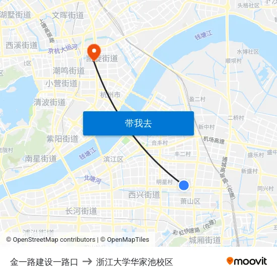 金一路建设一路口 to 浙江大学华家池校区 map