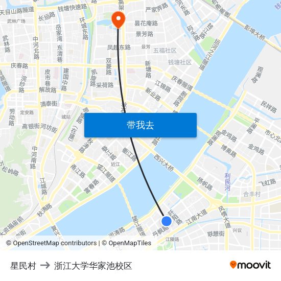 星民村 to 浙江大学华家池校区 map