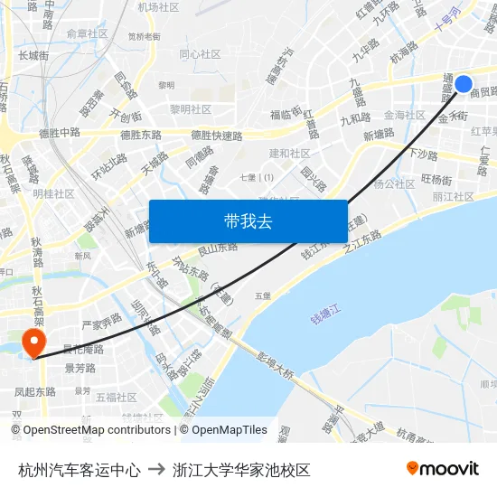 杭州汽车客运中心 to 浙江大学华家池校区 map