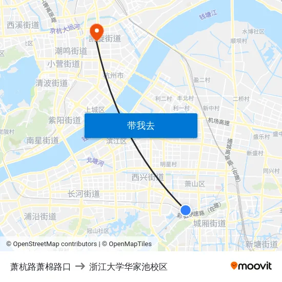 萧杭路萧棉路口 to 浙江大学华家池校区 map