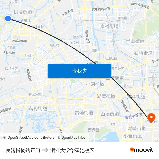 良渚博物馆正门 to 浙江大学华家池校区 map