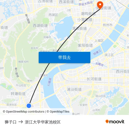 狮子口 to 浙江大学华家池校区 map