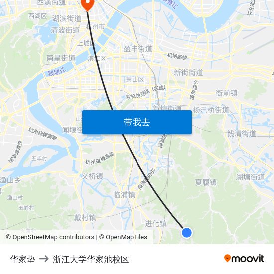 华家垫 to 浙江大学华家池校区 map