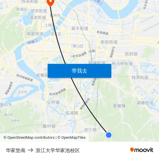 华家垫南 to 浙江大学华家池校区 map