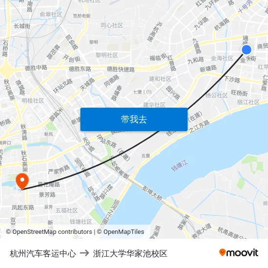 杭州汽车客运中心 to 浙江大学华家池校区 map
