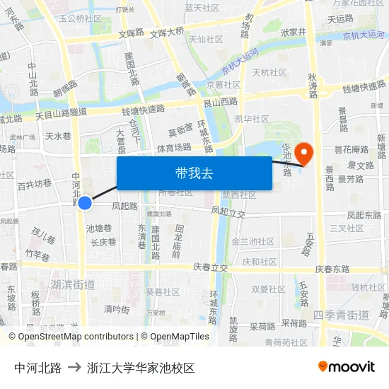 中河北路 to 浙江大学华家池校区 map