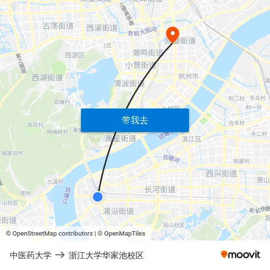 中医药大学 to 浙江大学华家池校区 map