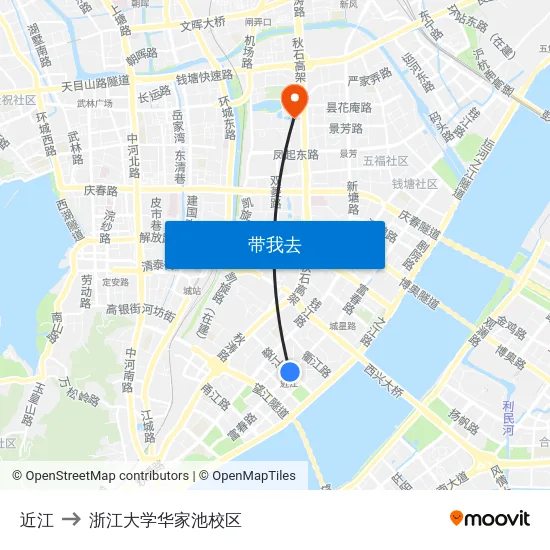 近江 to 浙江大学华家池校区 map