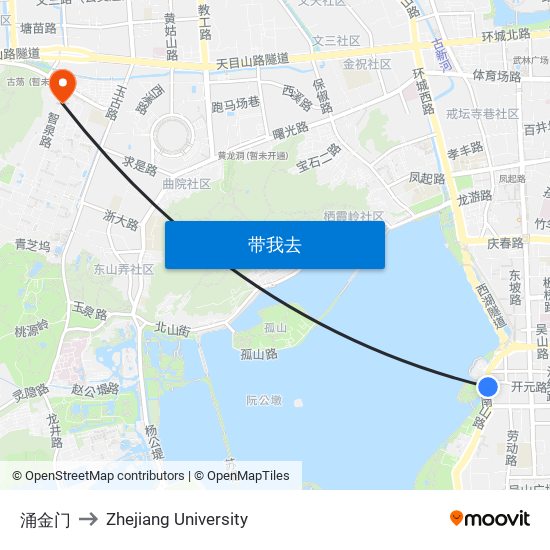 涌金门 to Zhejiang University map