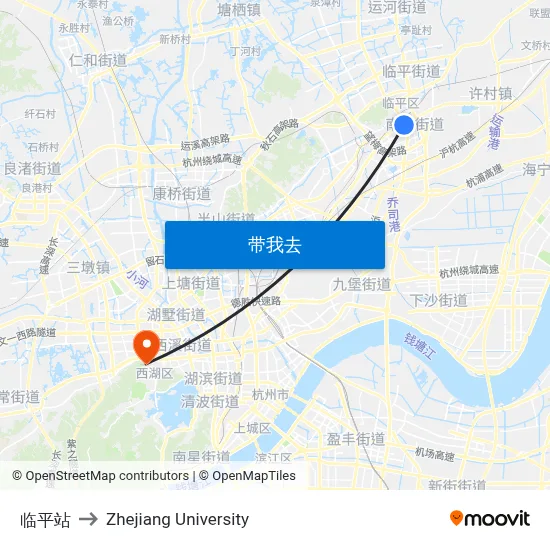 临平站 to Zhejiang University map