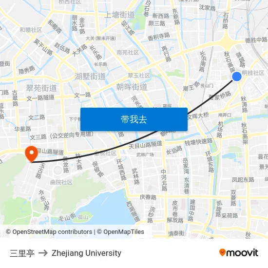 三里亭 to Zhejiang University map