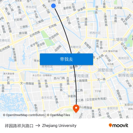 祥园路祥兴路口 to Zhejiang University map