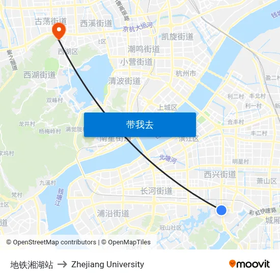 地铁湘湖站 to Zhejiang University map