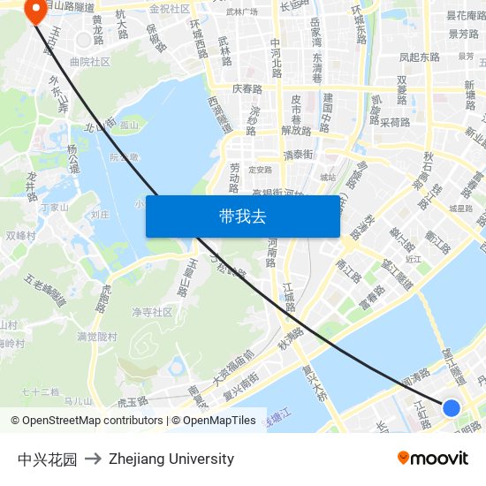 中兴花园 to Zhejiang University map
