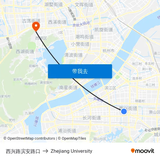 西兴路滨安路口 to Zhejiang University map