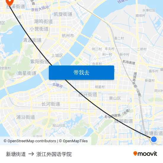 新塘街道 to 浙江外国语学院 map