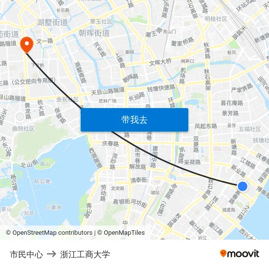 市民中心 to 浙江工商大学 map