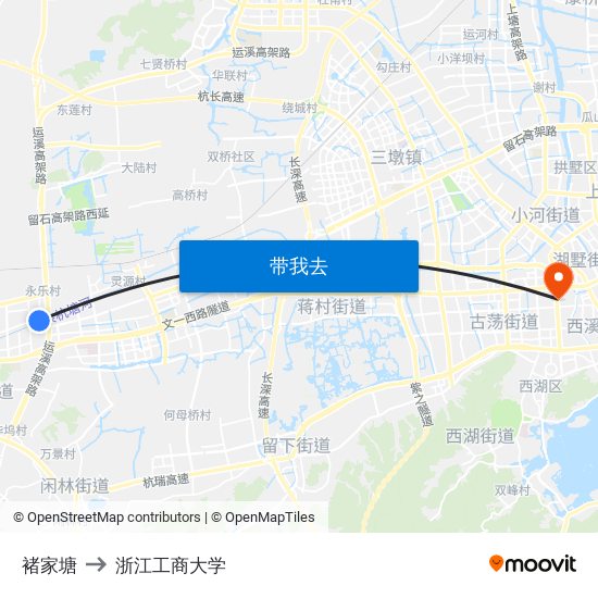 褚家塘 to 浙江工商大学 map