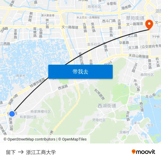 留下 to 浙江工商大学 map