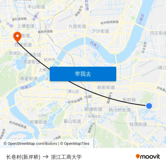 长巷村(新岸桥) to 浙江工商大学 map