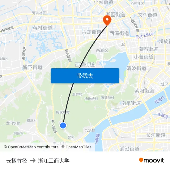 云栖竹径 to 浙江工商大学 map
