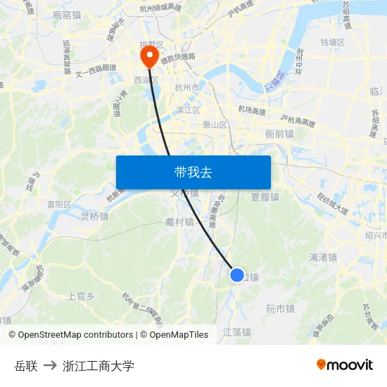 岳联 to 浙江工商大学 map