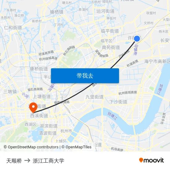 天顺桥 to 浙江工商大学 map