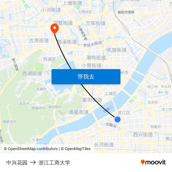 中兴花园 to 浙江工商大学 map