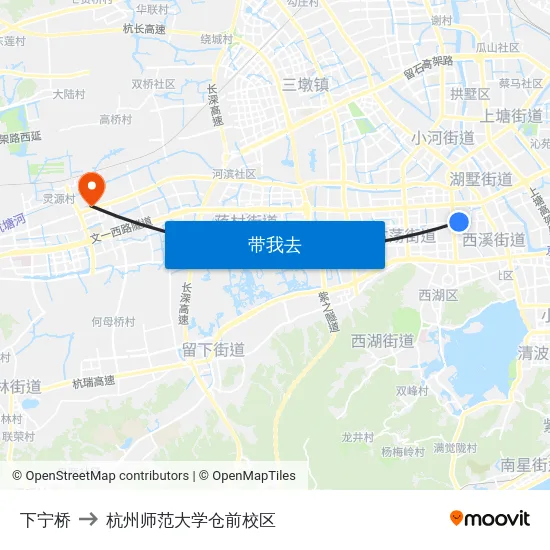 下宁桥 to 杭州师范大学仓前校区 map